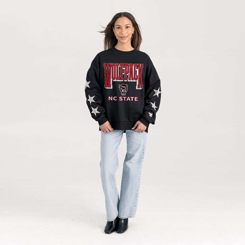  NC State Wolfpack Gameday Couture Women's Pure Victory Relaxed Rhinestone Pullover Sweatshirt - Black