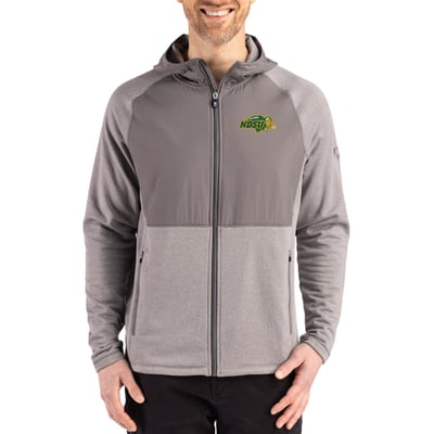 NDSU Bison Cutter & Buck Peshastin Eco Fleece Recycled Raglan Full-Zip Tri-Blend Hybrid Jacket - Heather Gray