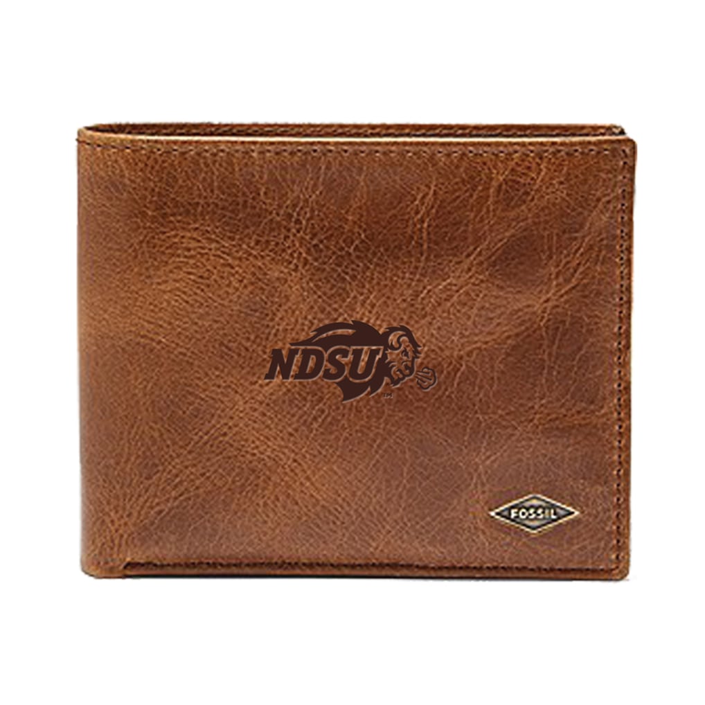 NDSU Bison Fossil Leather Ryan RFID Passcase Wallet - Brown