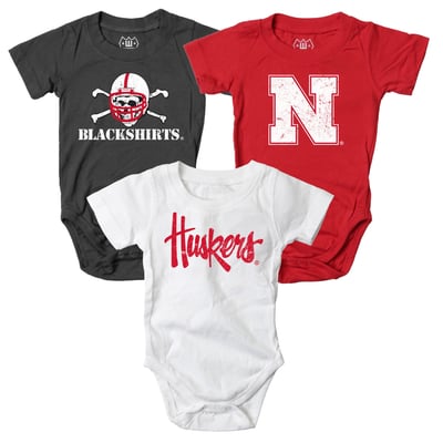  Nebraska Huskers Wes & Willy Infant Three-Pack Bodysuit Set