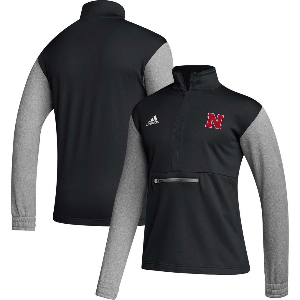 Nebraska Huskers adidas Sideline AEROREADY Half-Zip Top - Black