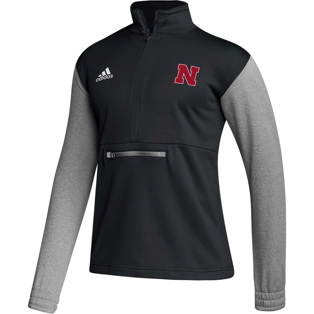 Nebraska Huskers adidas Sideline AEROREADY Half-Zip Top - Black