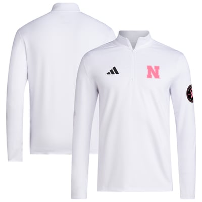Nebraska Huskers adidas Wear Pink Quarter-Zip Pullover - White