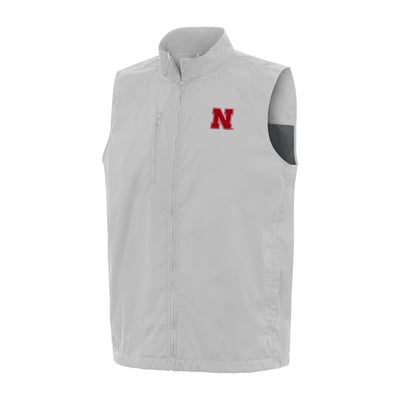  Nebraska Huskers Antigua Brisk Full-Zip Vest - Heather Gray