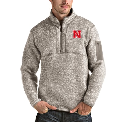 Nebraska Huskers Antigua Fortune Half-Zip Pullover Jacket - Oatmeal
