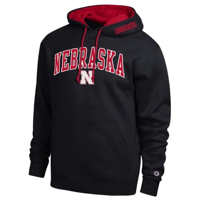  Nebraska Huskers Champion Arch Tackle Twill Hoodie - Black
