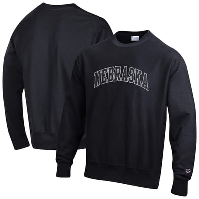 Nebraska Huskers Champion Reverse Weave Crewneck Sweatshirt - Black