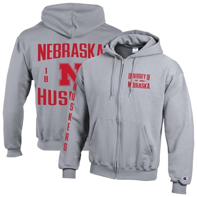  Nebraska Huskers Champion Varsity Powerblend Full-Zip Fleece Hoodie - Heather Gray