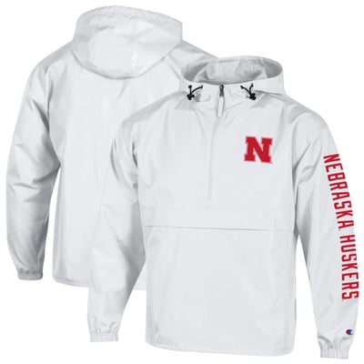  Nebraska Huskers Champion Cloud Packable Half-Zip Hooded Jacket - White