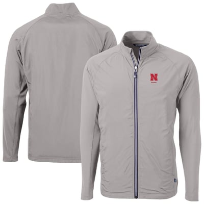  Nebraska Huskers Cutter & Buck Adapt Eco Knit Hybrid Recycled Full-Zip Jacket - Gray