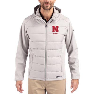 Nebraska Huskers Cutter & Buck Evoke Hybrid Eco Softshell Recycled Full Zip Hooded Jacket - Gray
