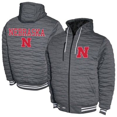  Nebraska Huskers Quilted Full-Zip Hooded Jacket - Gray