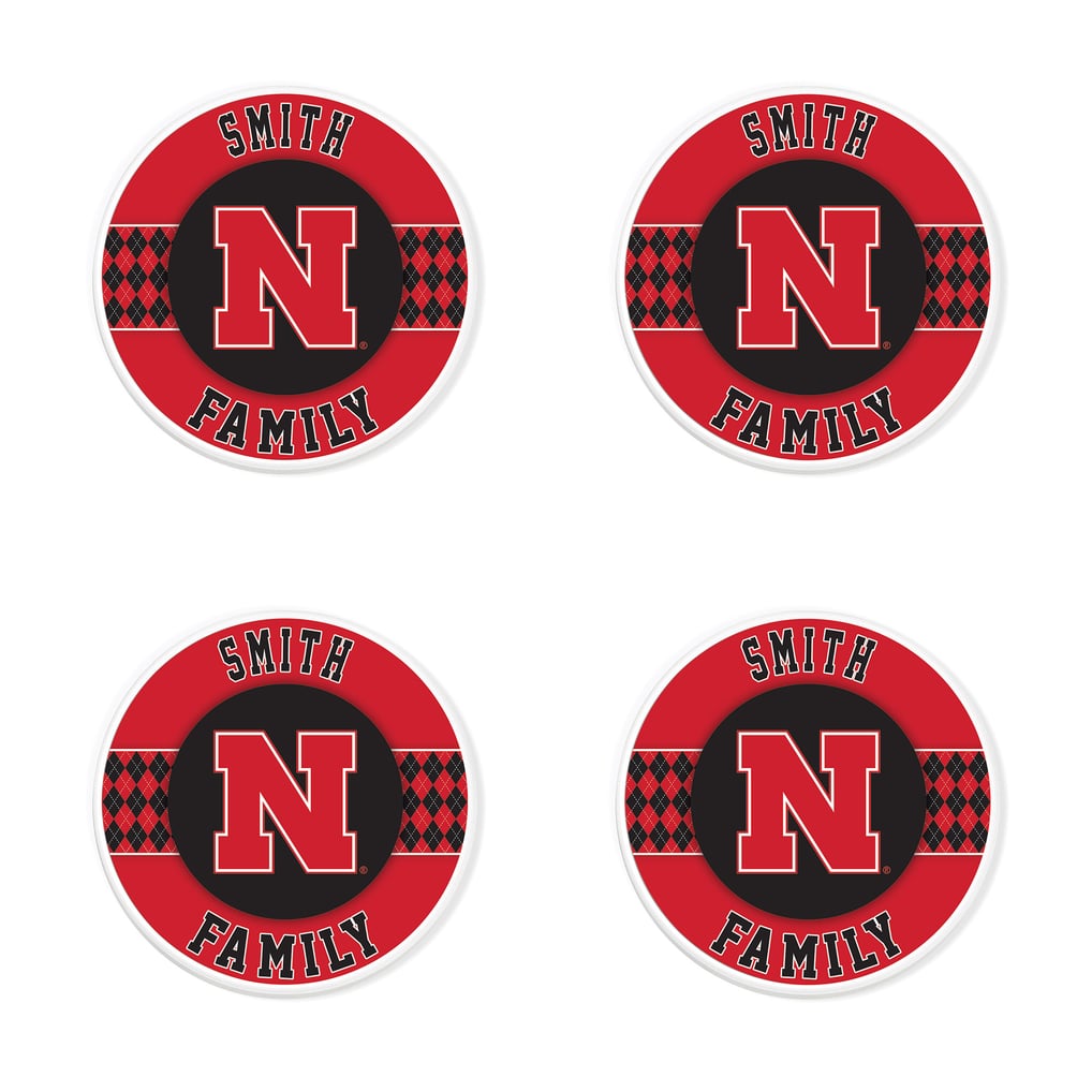 Nebraska Huskers 4" Personalized Circular Coasters 4-Pack Set