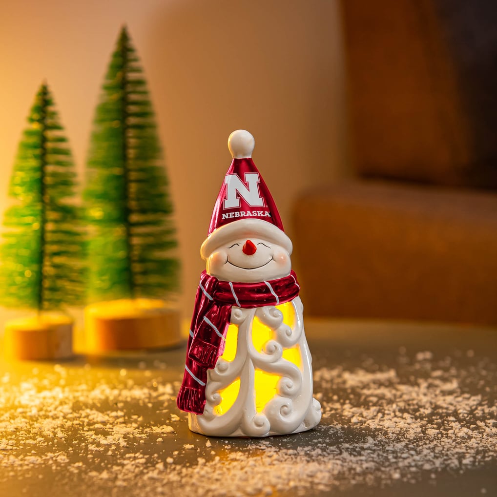 Nebraska Huskers LED 8" Snowman Lit Garden Statue