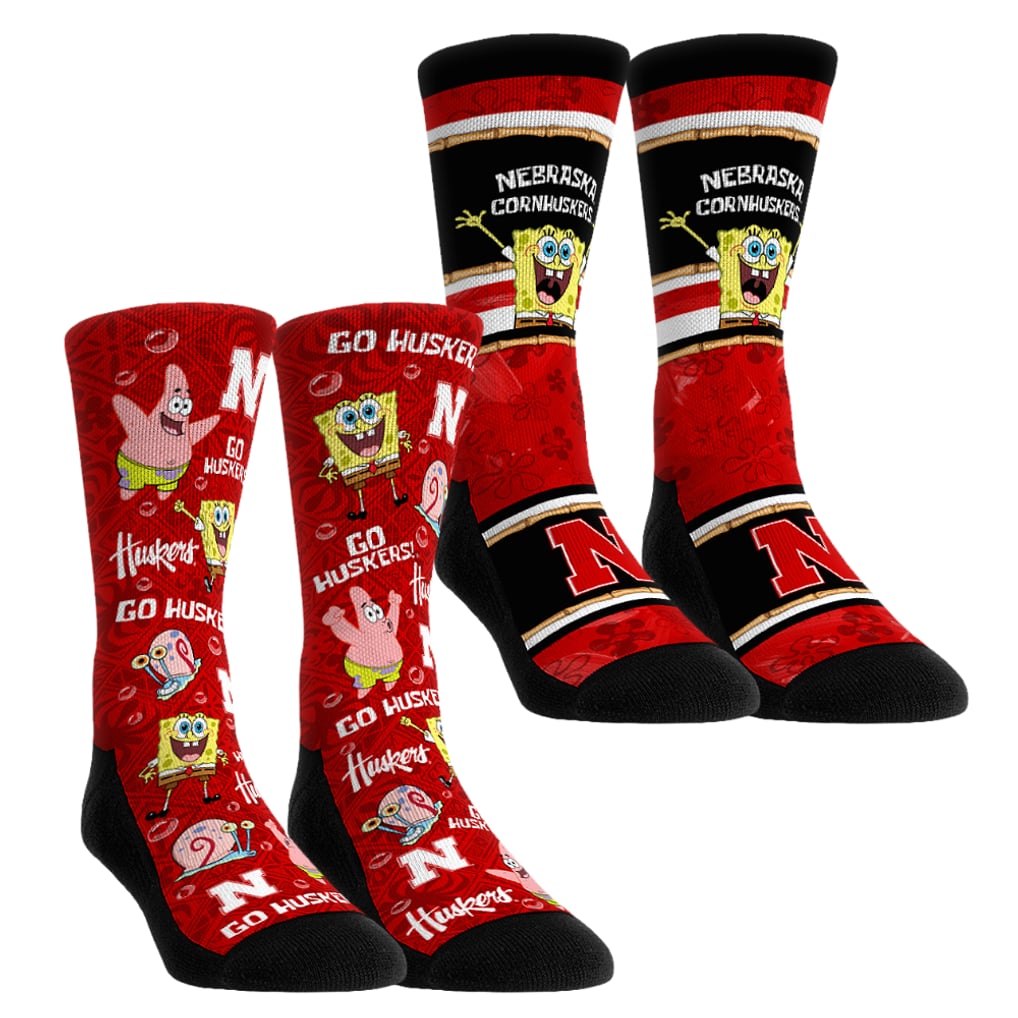 Nebraska Huskers Rock Em Socks Unisex SpongeBob SquarePants Two-Pack Crew Socks Set