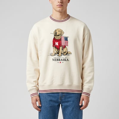 Nebraska Huskers Uscape Apparel Unisex Americana Good Boy Ribbed Premium Sweatshirt - Cream