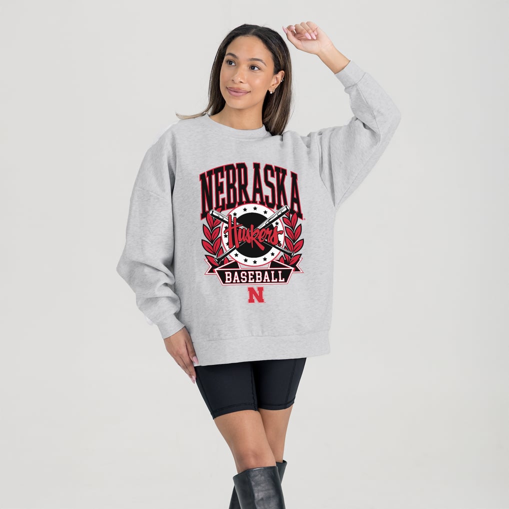 Nebraska Huskers Gameday Couture Women's Baseball Premium Fleece Drop Pullover Sweatshirt - Gray