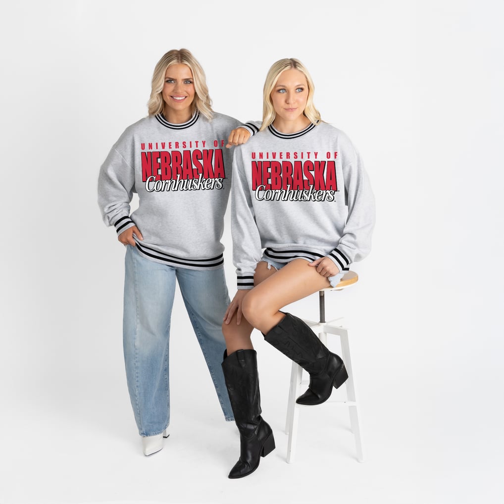 Nebraska Huskers Gameday Couture Women's Oversized Showdown Ringer Stripe Sweatshirt - Gray