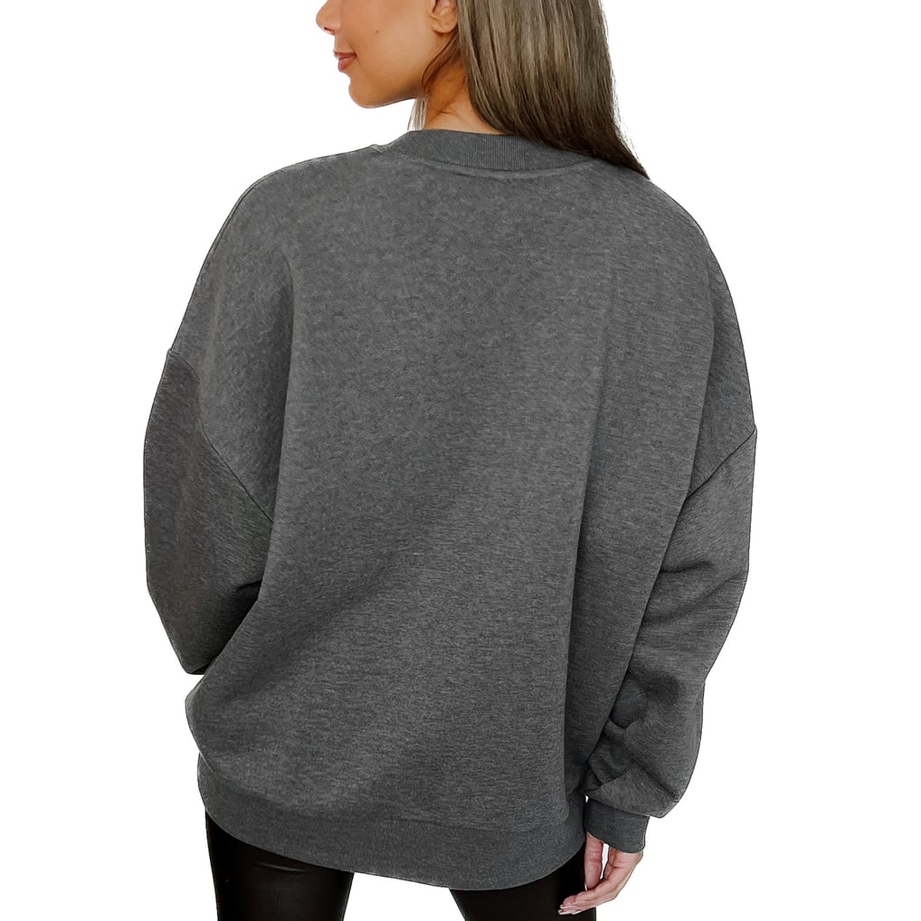 Nebraska Huskers Gameday Couture Women's Oversized Distressed Fleece Pullover Sweatshirt - Heather Charcoal