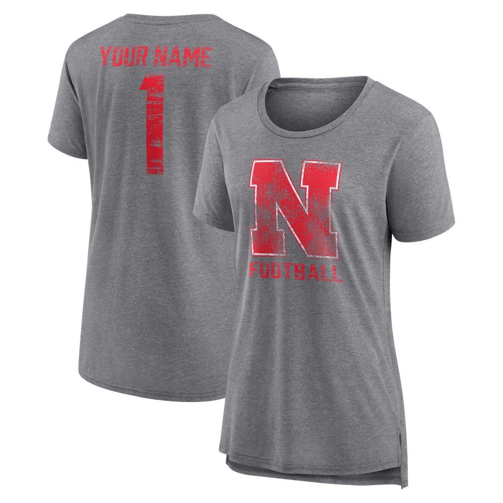  Nebraska Huskers Women's Personalized Heritage Any Name Tri-Blend T-Shirt - Gray
