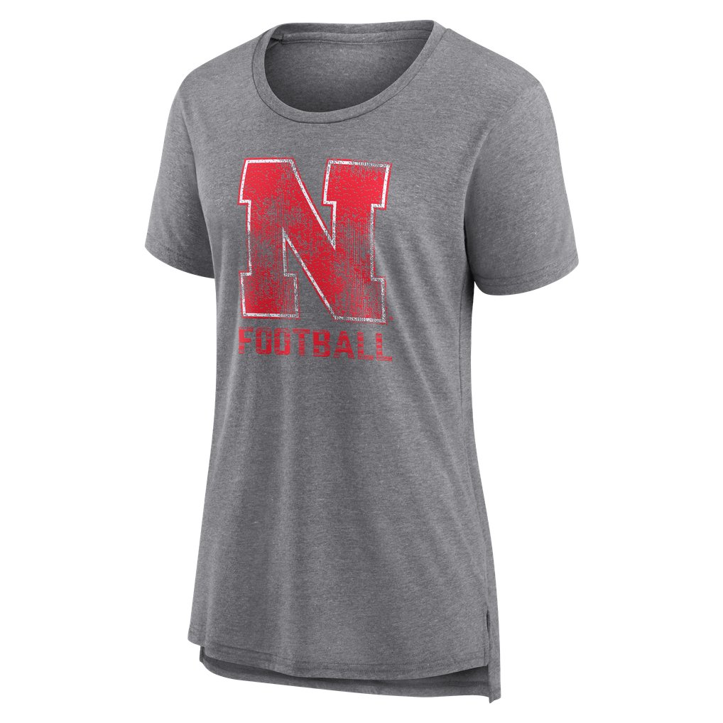  Nebraska Huskers Women's Personalized Heritage Any Name Tri-Blend T-Shirt - Gray