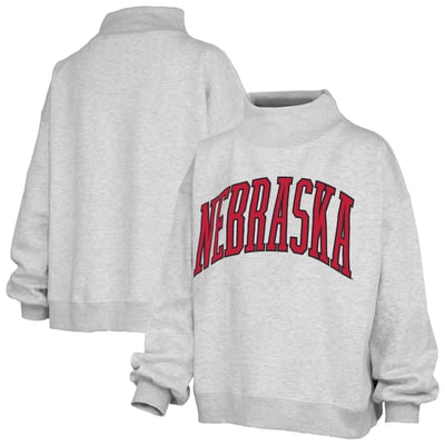 Nebraska Huskers Pressbox Oversized Nelson Mock Neck Sweatshirt - Ash