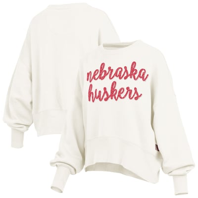 Nebraska Huskers Pressbox Women's Oversized Chelsea Waist Length Pullover Sweatshirt - Cream