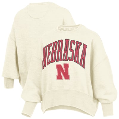 Nebraska Huskers Pressbox Women's Oversized Waist-Length Crewneck Sweatshirt - Natural