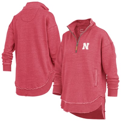 Nebraska Huskers Pressbox Women's Northfork Sojourn Poncho Quarter-Zip Sweatshirt - Scarlet