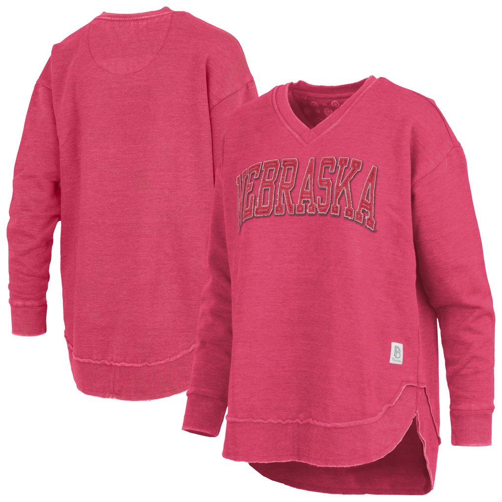 Nebraska Huskers Pressbox Women's Westin Poncho V-Neck Pullover Sweatshirt - Scarlet