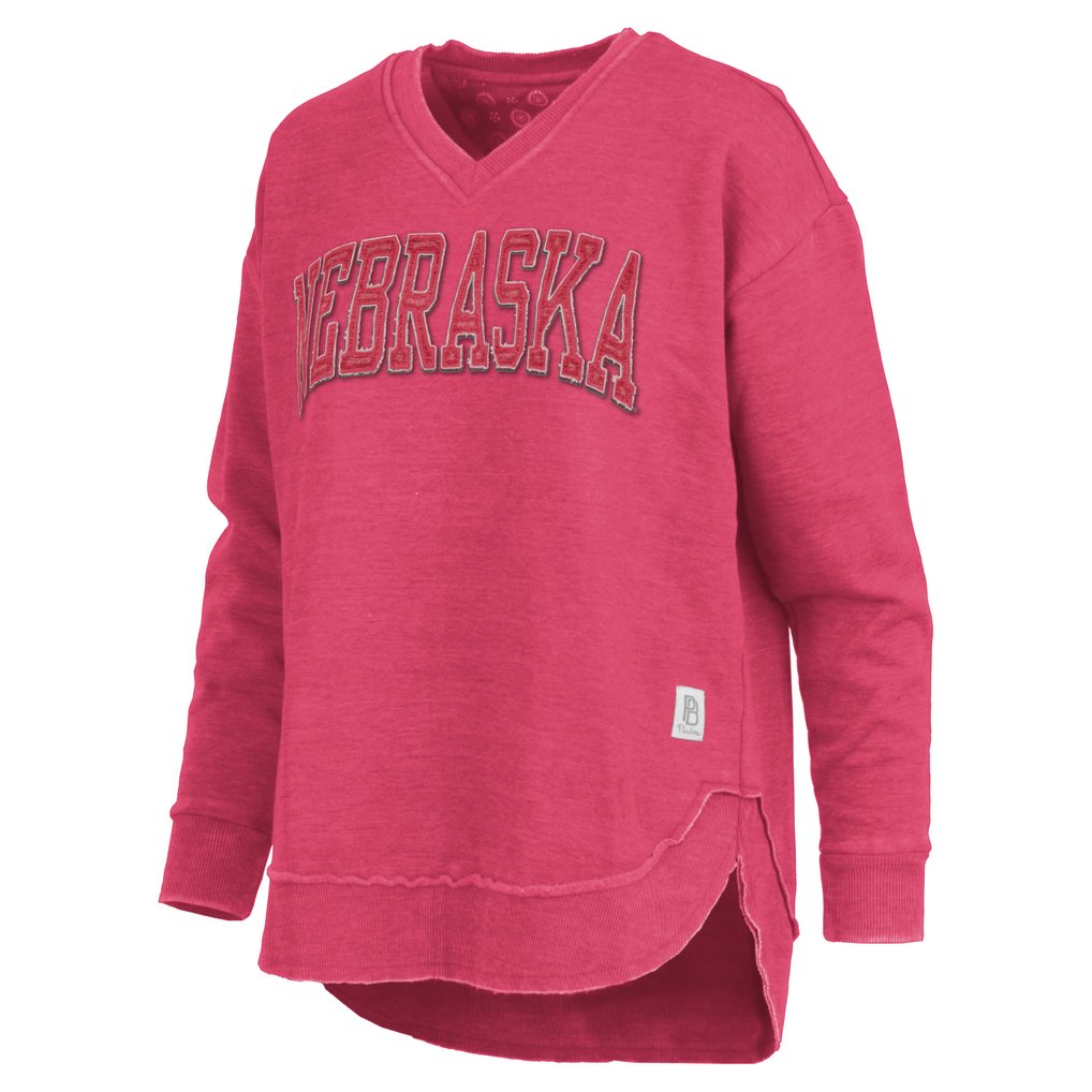 Nebraska Huskers Pressbox Women's Westin Poncho V-Neck Pullover Sweatshirt - Scarlet