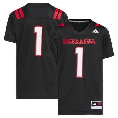 #1 Nebraska Huskers adidas Youth Our Red Burns Brighter Strategy Football Jersey - Black