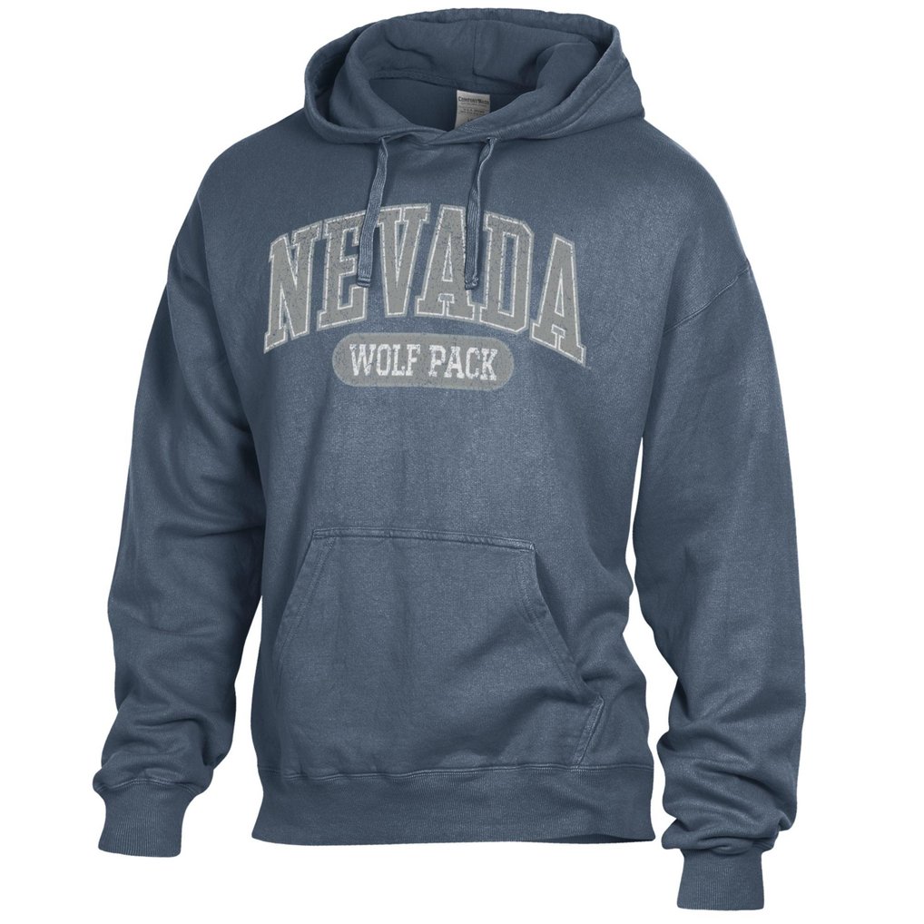  Nevada Wolf Pack Comfort Wash Lightweight Fleece Pullover Hoodie - Navy