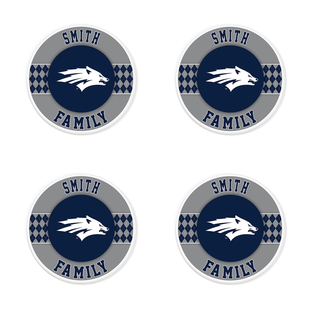 Nevada Wolf Pack 4" Personalized Circular Coasters 4-Pack Set