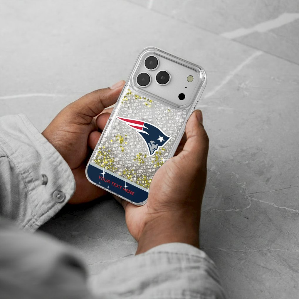 New England Patriots Personalized Endzone Plus Design iPhone Glitter Phone Case