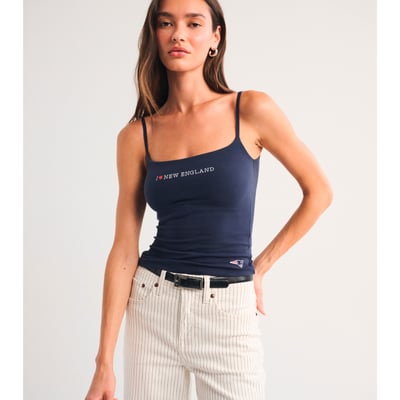 New England Patriots Abercrombie & Fitch Women's Bra-Free Seamless Fabric 90s Cami Top - Navy