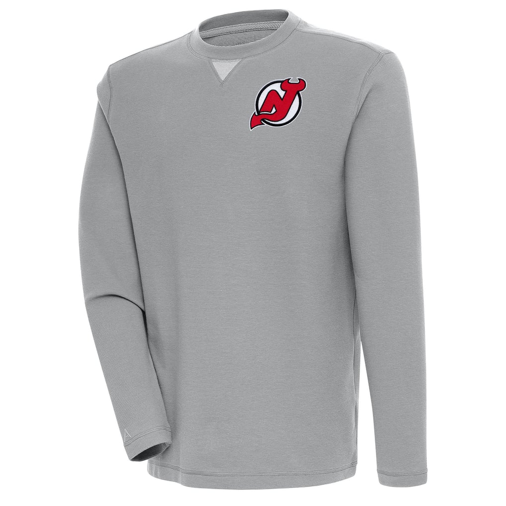  New Jersey Devils Antigua Flier Bunker Tri-Blend Pullover Sweatshirt - Gray