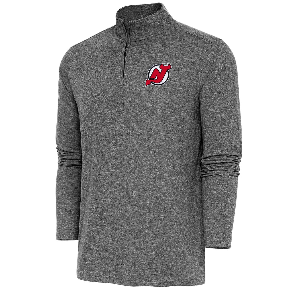  New Jersey Devils Antigua Hunk Quarter-Zip Pullover Top - Heather Black
