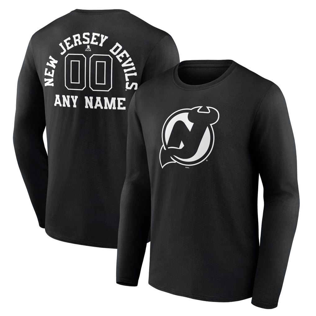  New Jersey Devils Personalized Name & Number Monochrome Long Sleeve T-Shirt - Black