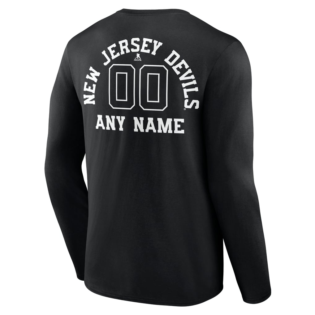  New Jersey Devils Personalized Name & Number Monochrome Long Sleeve T-Shirt - Black