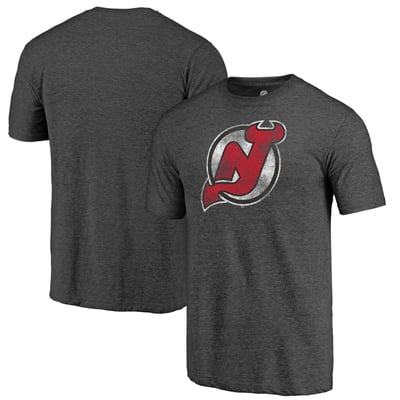  New Jersey Devils Distressed Tri-Blend T-Shirt - Charcoal