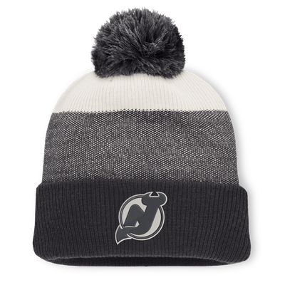 New Jersey Devils Fanatics Monochrome Cuffed Knit Hat with Pom - Black/Light Beige