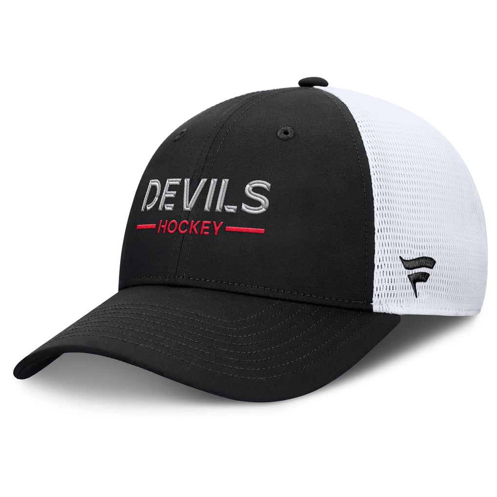 New Jersey Devils Fanatics Authentic Pro Rink Lockup Adjustable Trucker Hat - Black/White