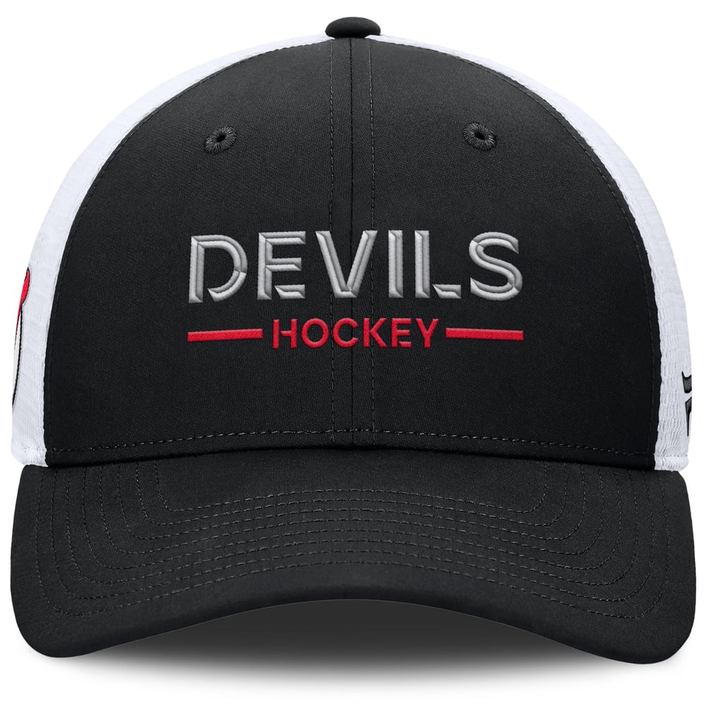New Jersey Devils Fanatics Authentic Pro Rink Lockup Adjustable Trucker Hat - Black/White
