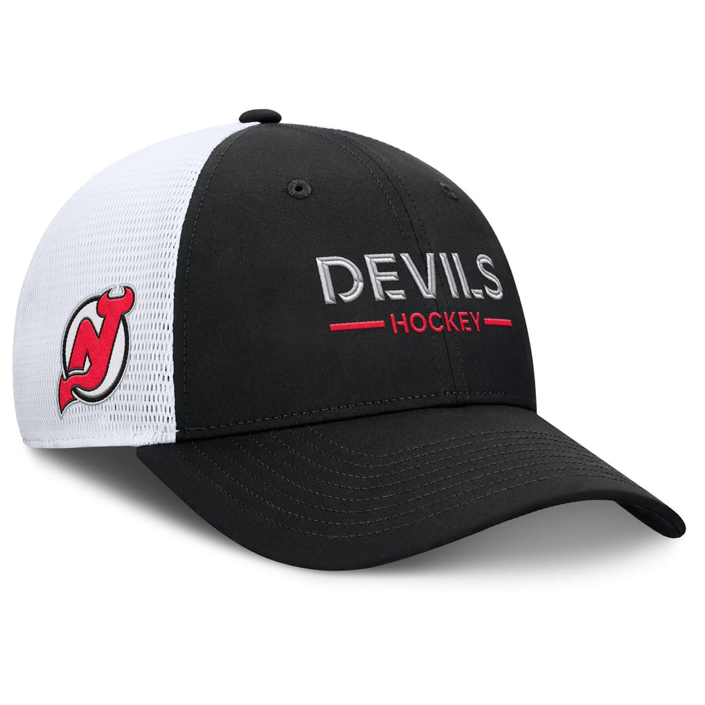 New Jersey Devils Fanatics Authentic Pro Rink Lockup Adjustable Trucker Hat - Black/White