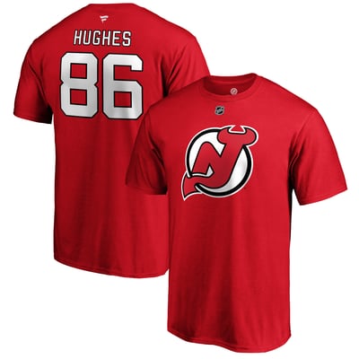 Jack Hughes New Jersey Devils Fanatics Authentic Stack Player Name & Number T-Shirt - Red