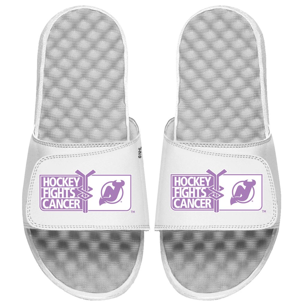  New Jersey Devils ISlide Hockey Fights Cancer Slide Sandals - White