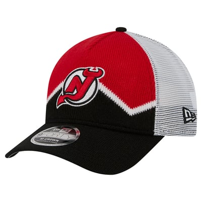  New Jersey Devils New Era Hockey Sock 9FORTY A-Frame M-Crown Adjustable Trucker Hat - Black/Red