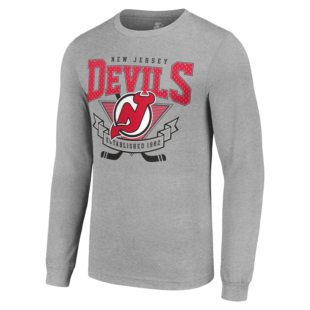 New Jersey Devils Starter '80s Inspired Team Logo Long Sleeve T-Shirt - Heather Gray