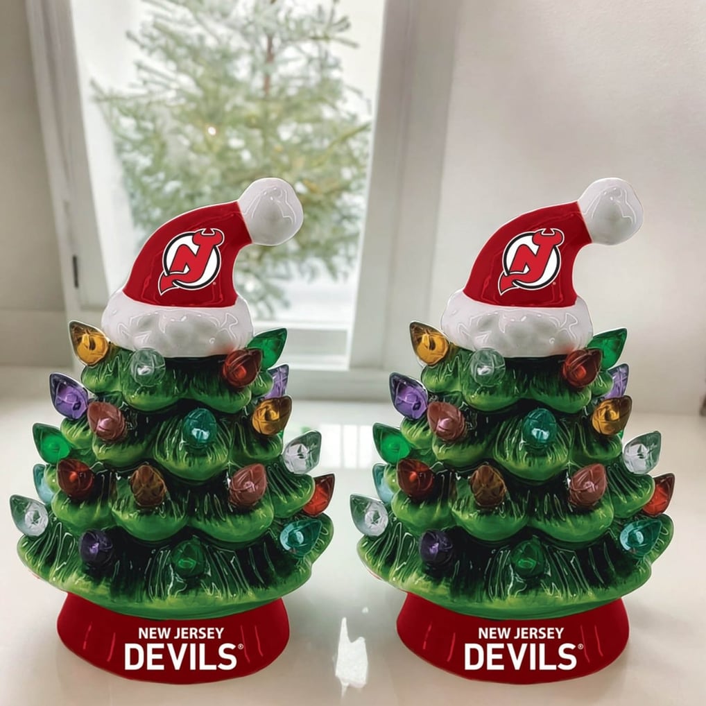 New Jersey Devils 2-Pack 4" Ceramic LED Christmas Tree Set